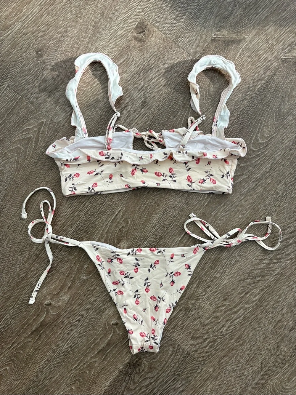 Frankie's Bikinis Cream Floral Ruffle Tie Bikini